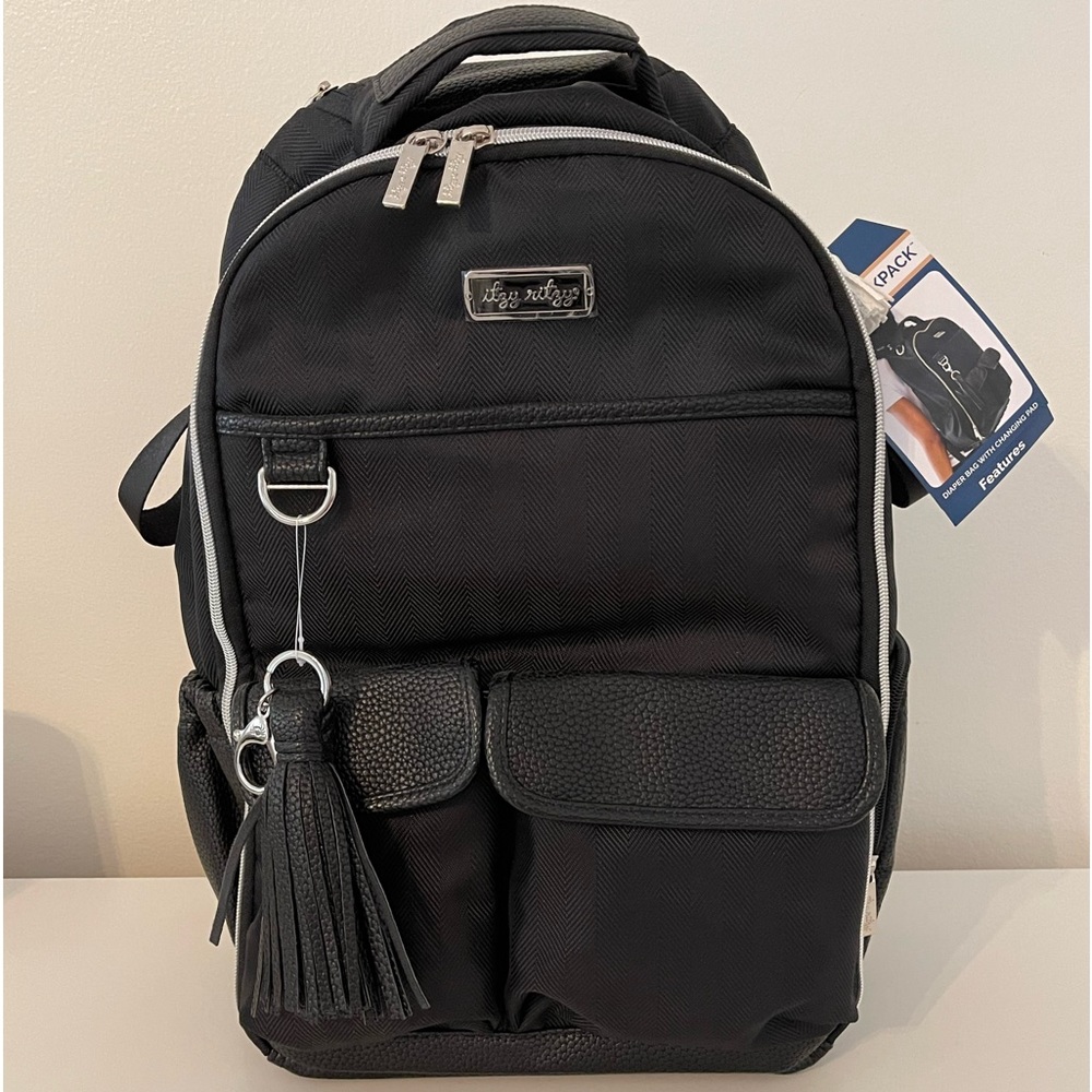 Itzy Ritzy Diaper Bag - Boss Backpack black herringbone